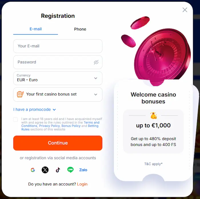 VulkanBet Casino reg